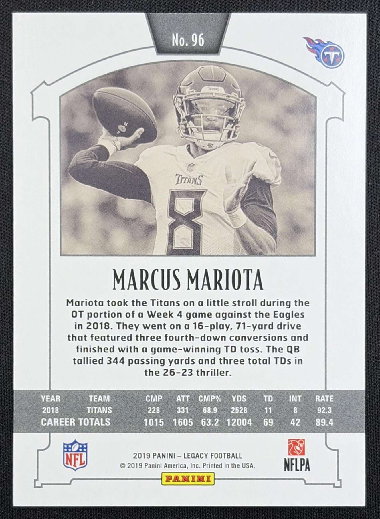 Marcus Mariota 2019 Panini Legacy Red /299 Titans