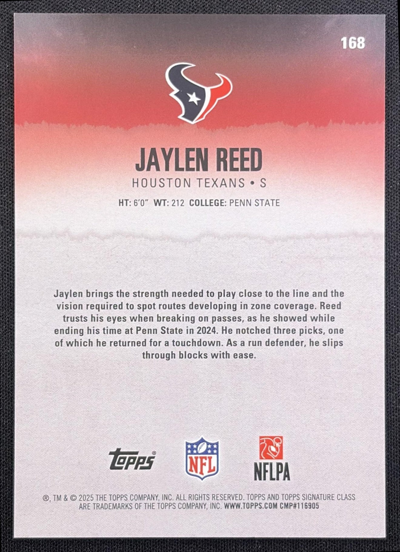 Jaylen Reed 2025 Topps Signature Class Chrome Rookie Orange Refractor /50 Texans Houston Texans back