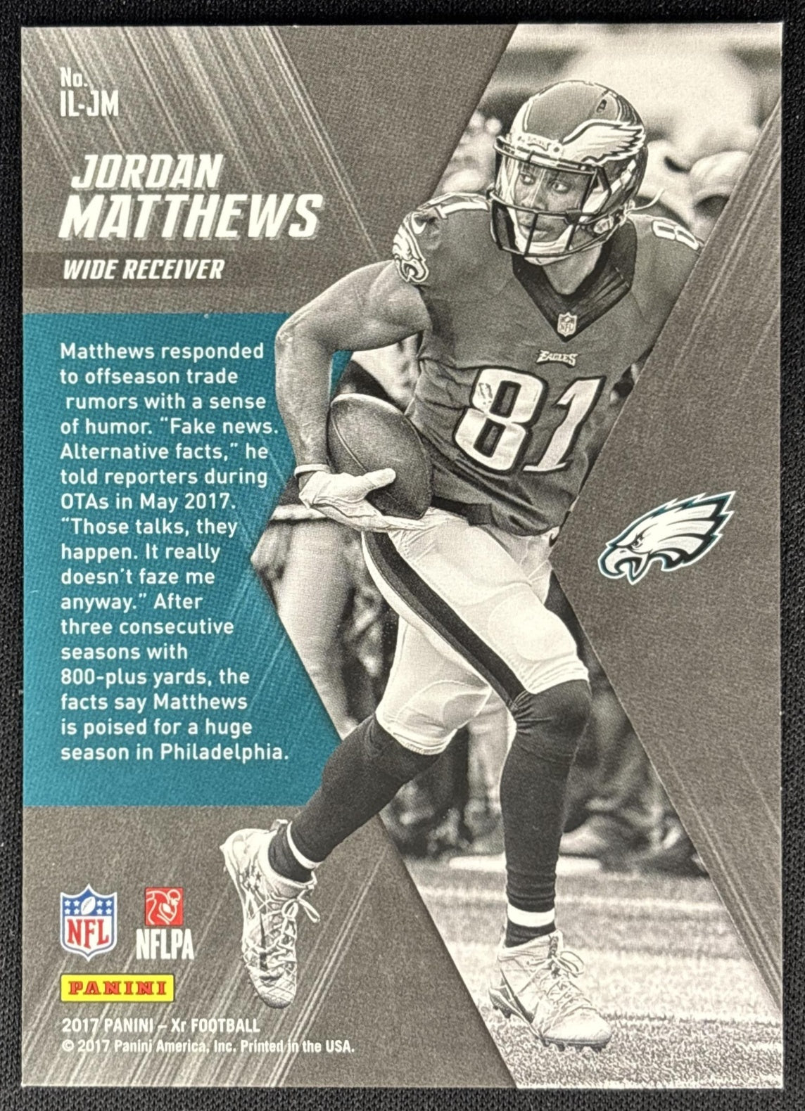 Jordan Matthews 2017 Panini XR Illustrious /99 Eagles back