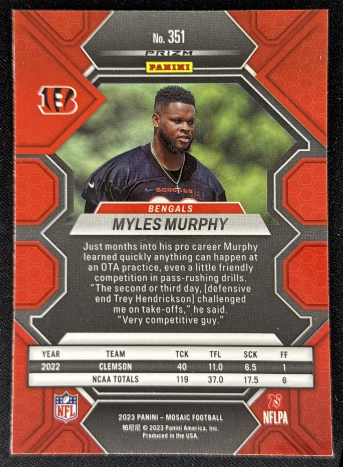 Myles Murphy 2023 Panini Mosaic Bengals Sports Trading Card