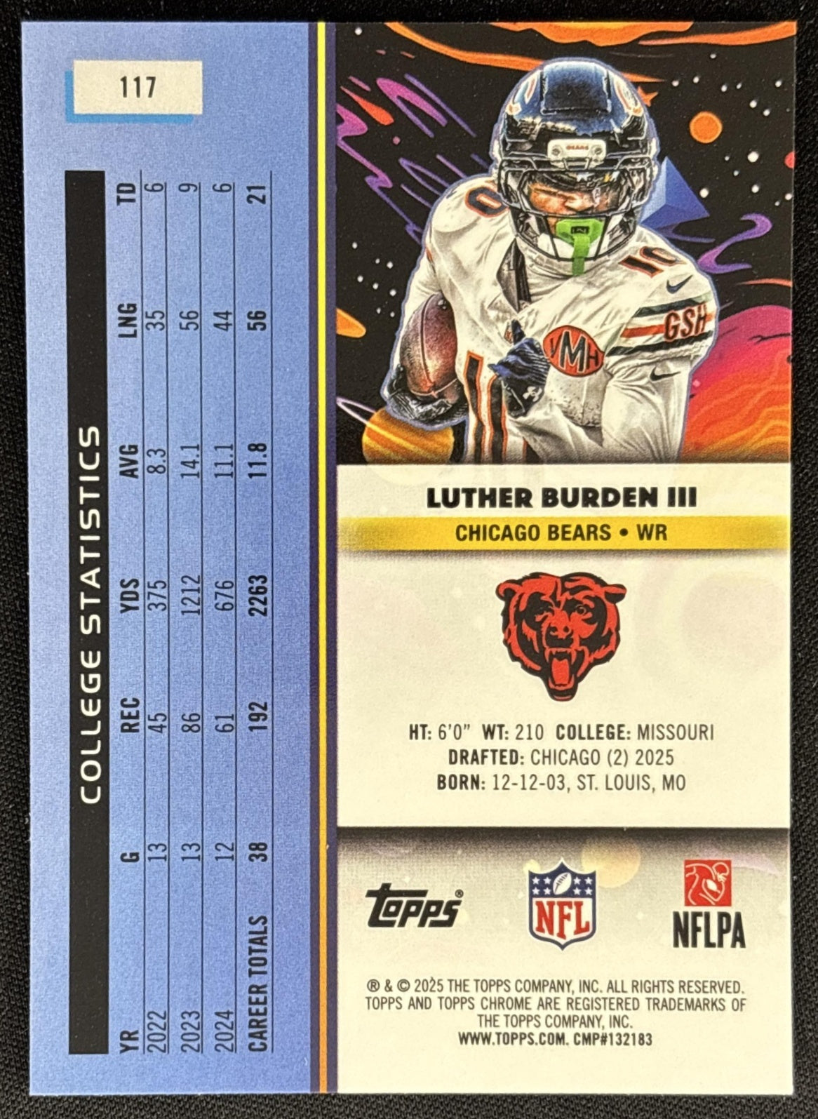Luther Burden III 2025 Topps Cosmic Chrome Bears