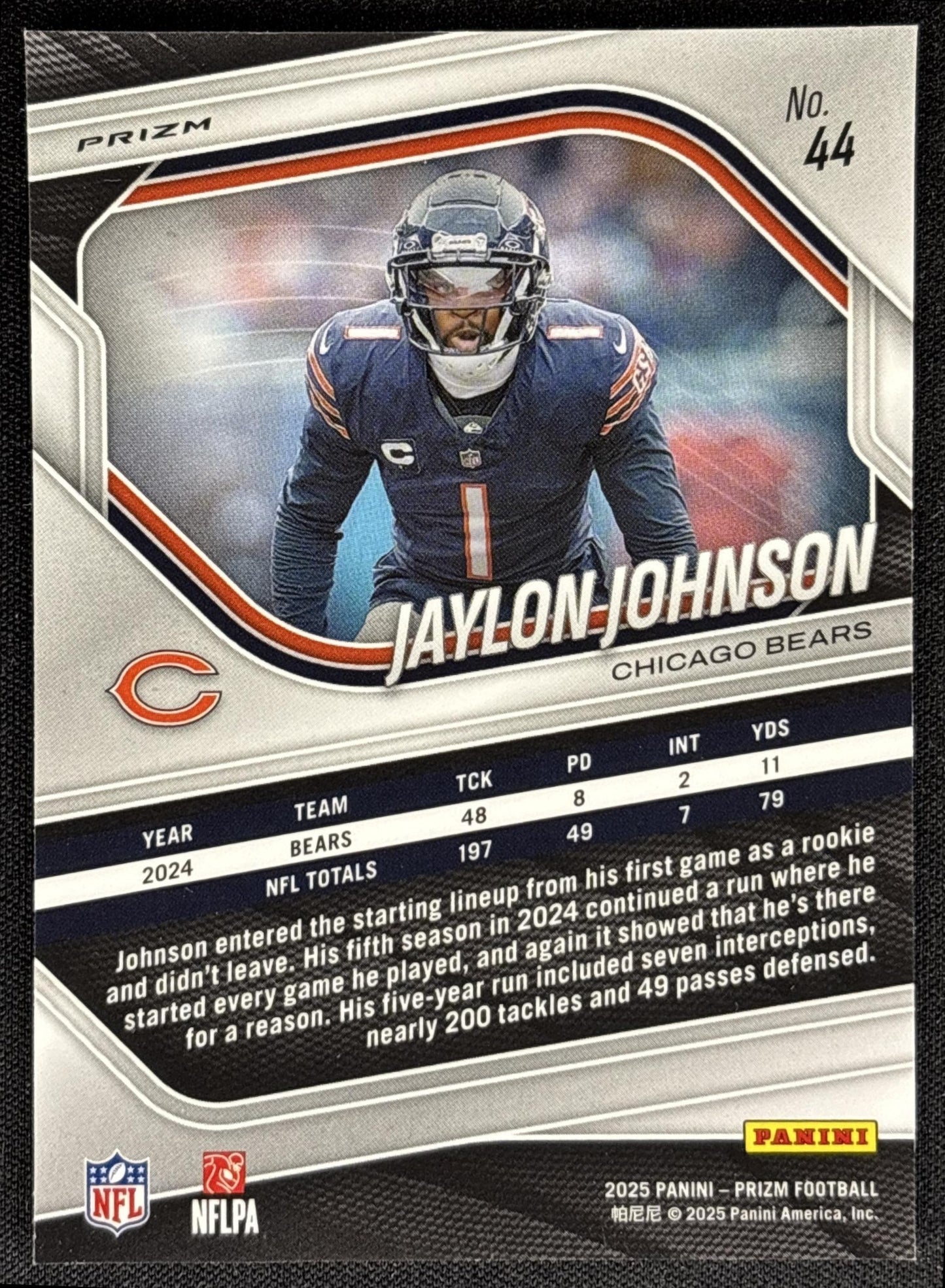 Jaylon Johnson 2025 Panini Prizm Black & White Checker Bears
