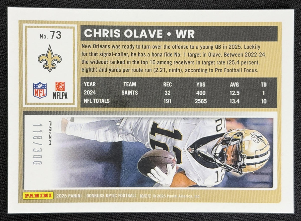 Chris Olave 2025 Panini Donruss Optic Wave Prizm /300 Saints back