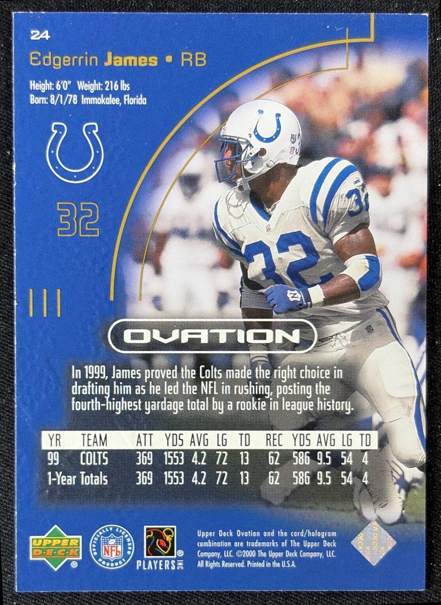 Edgerrin James 2000 Upper Deck Ovation Colts