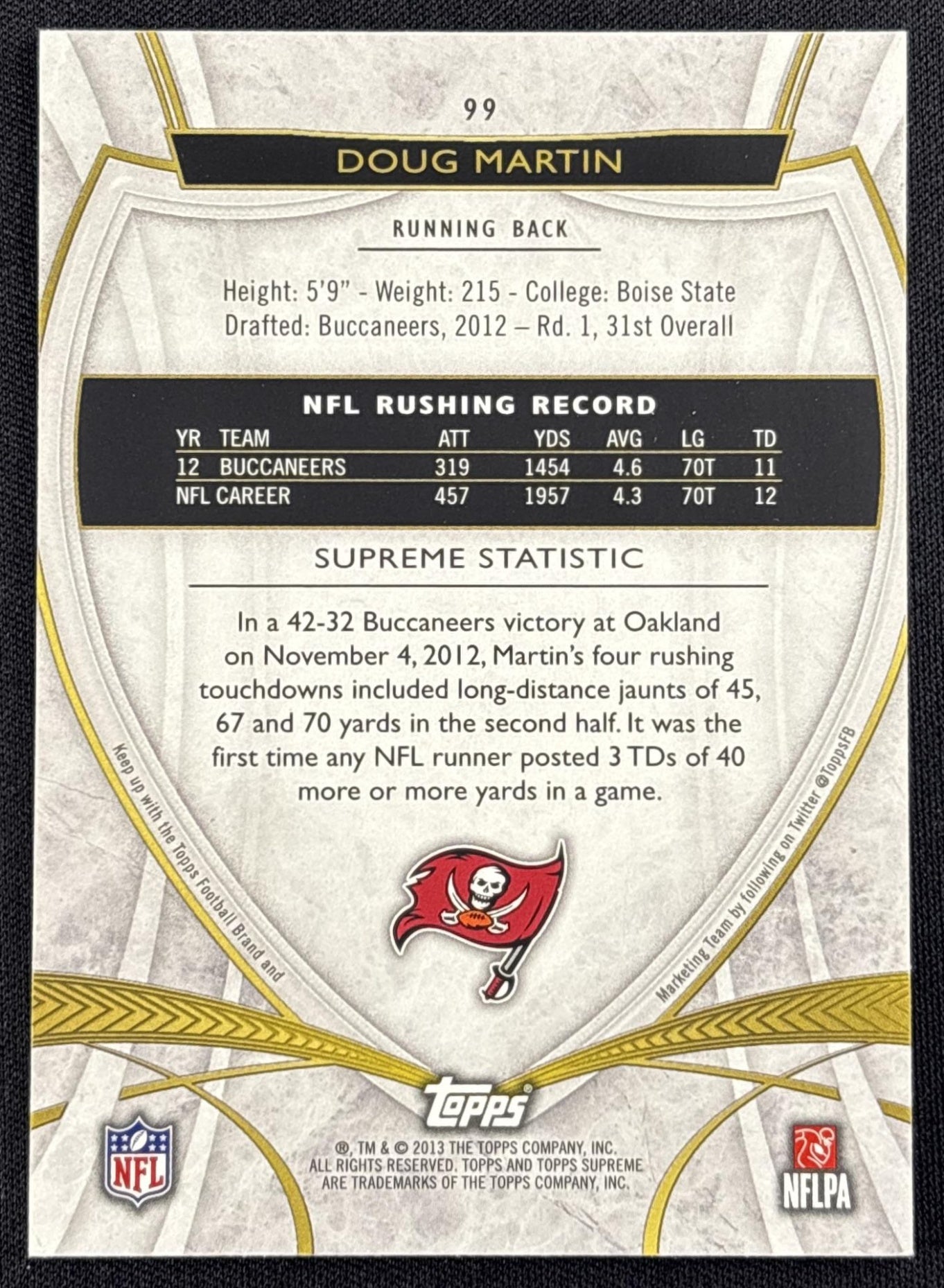 Doug Martin 2013 Topps Supreme /170 Buccaneers