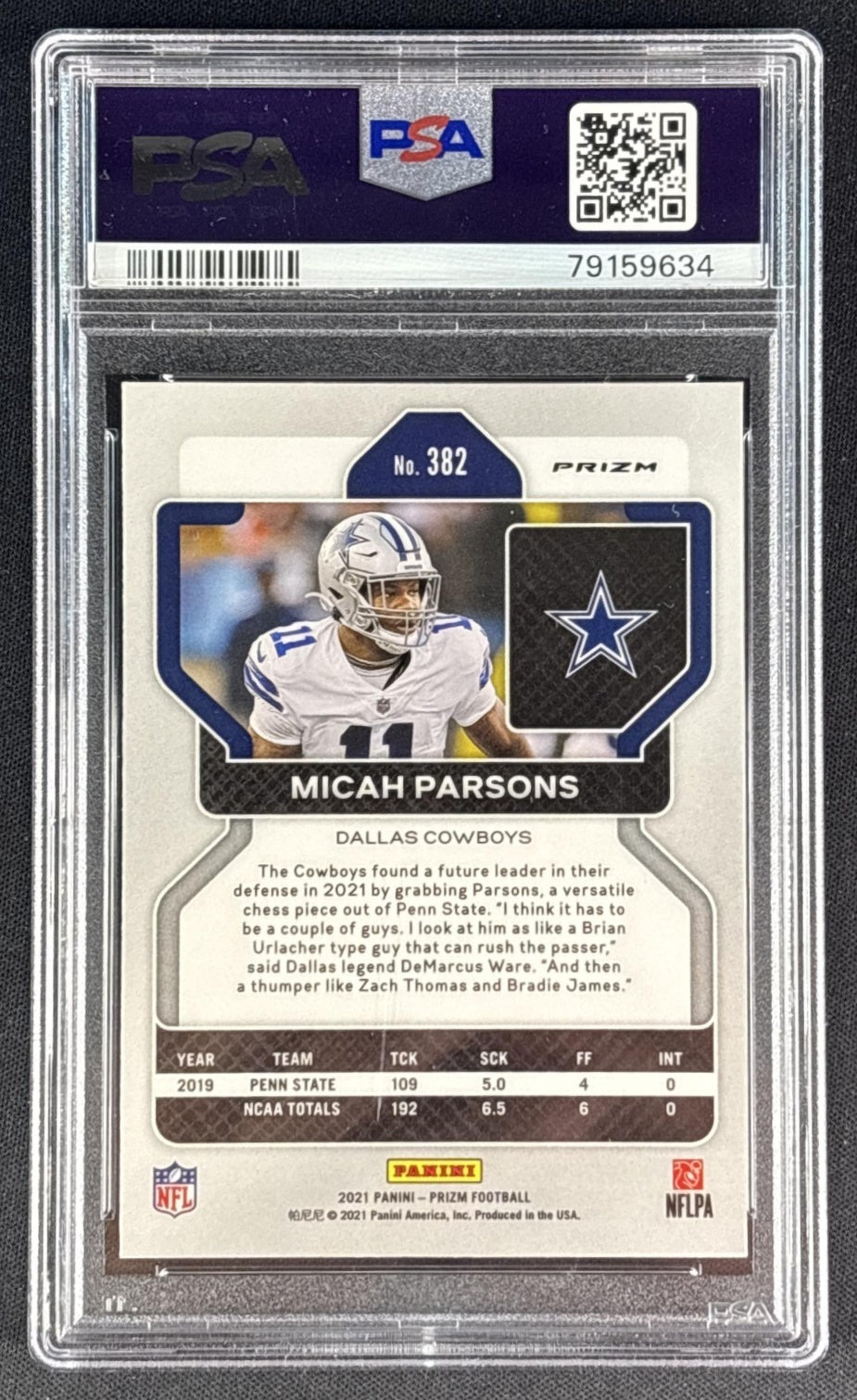Micah Parsons 2021 Panini Prizm Lazer PSA 9