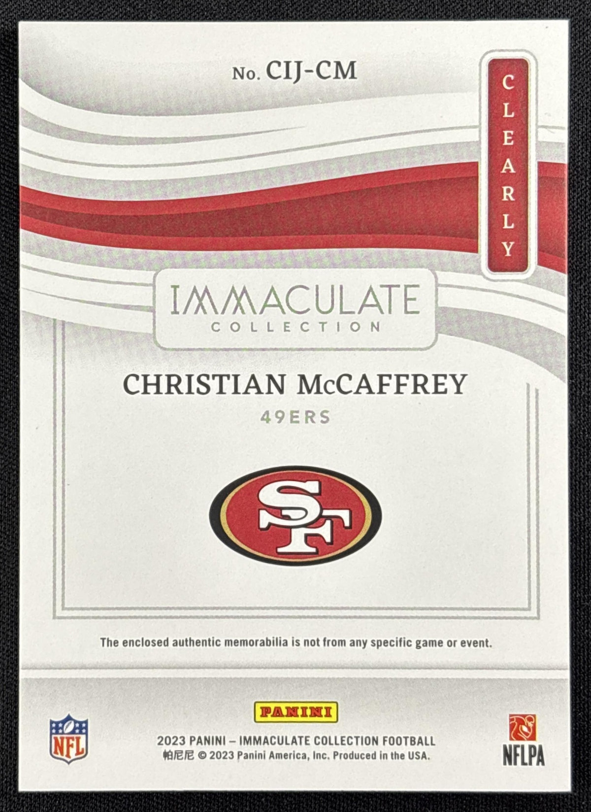 Christian McCaffrey 2023 Panini Immaculate Collection Clearly Jerseys /99 49ers