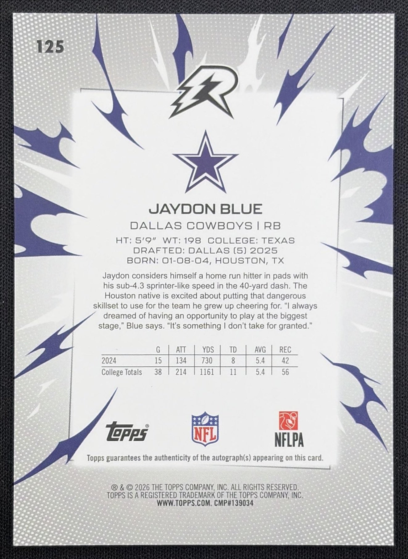 Jaydon Blue 2025 Topps Resurgence Rookie Signatures Magenta Surge Refractor /299 Cowboys