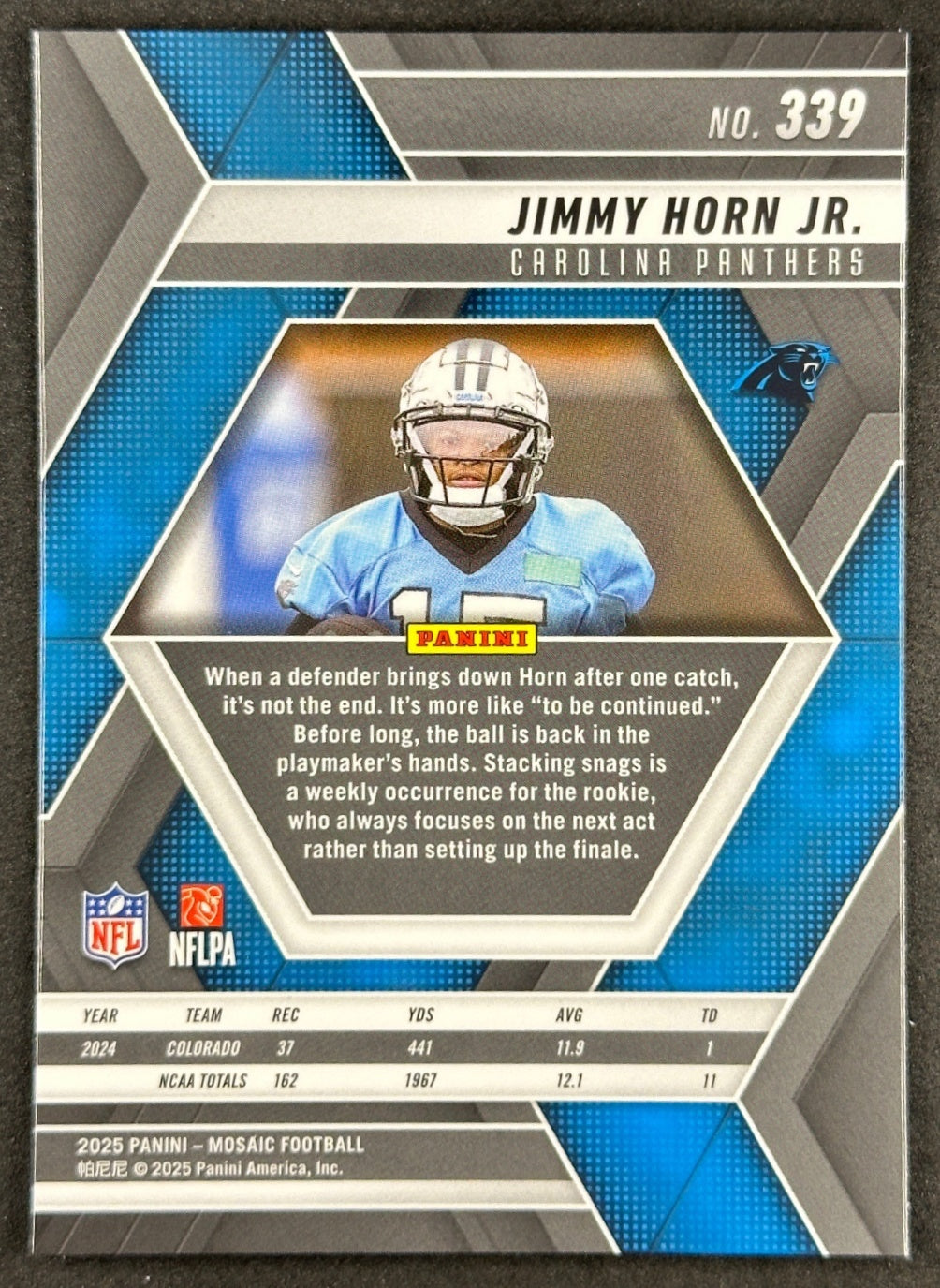 Jimmy Horn Jr. 2025 Mosaic Rookies Panthers Sports Trading Card