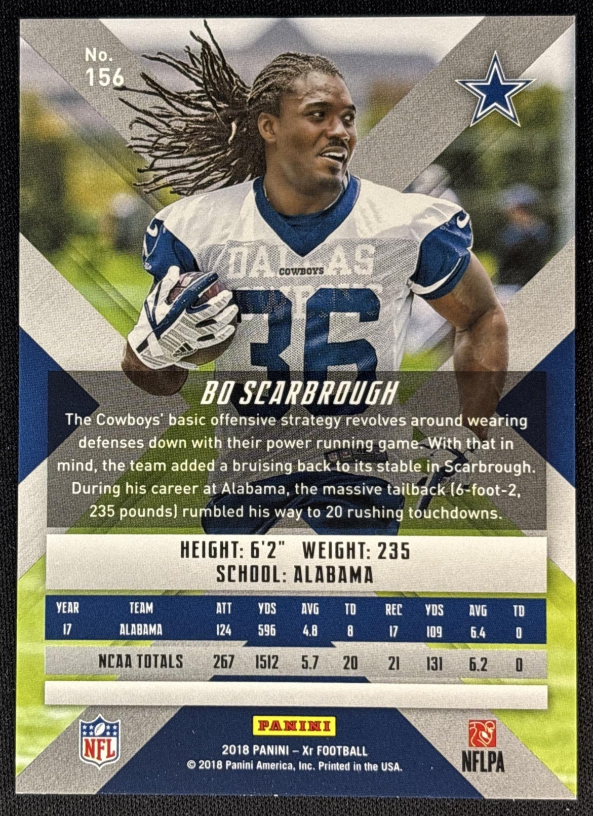 Bo Scarbrough 2018 Panini XR Blue /199 Cowboys Sports Trading Cards