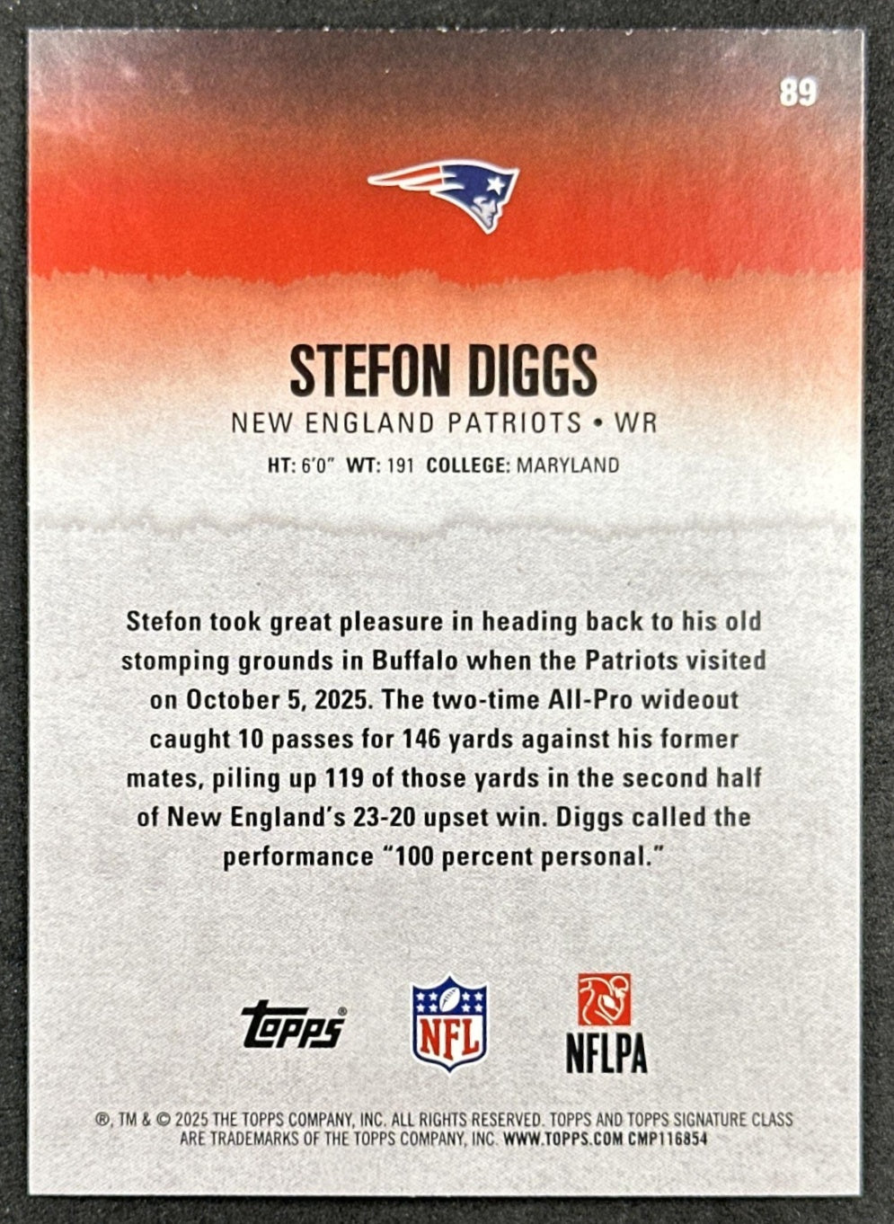 Stefon Diggs 2025 Topps Signature Class Veteran Green & Purple Foil Patriots