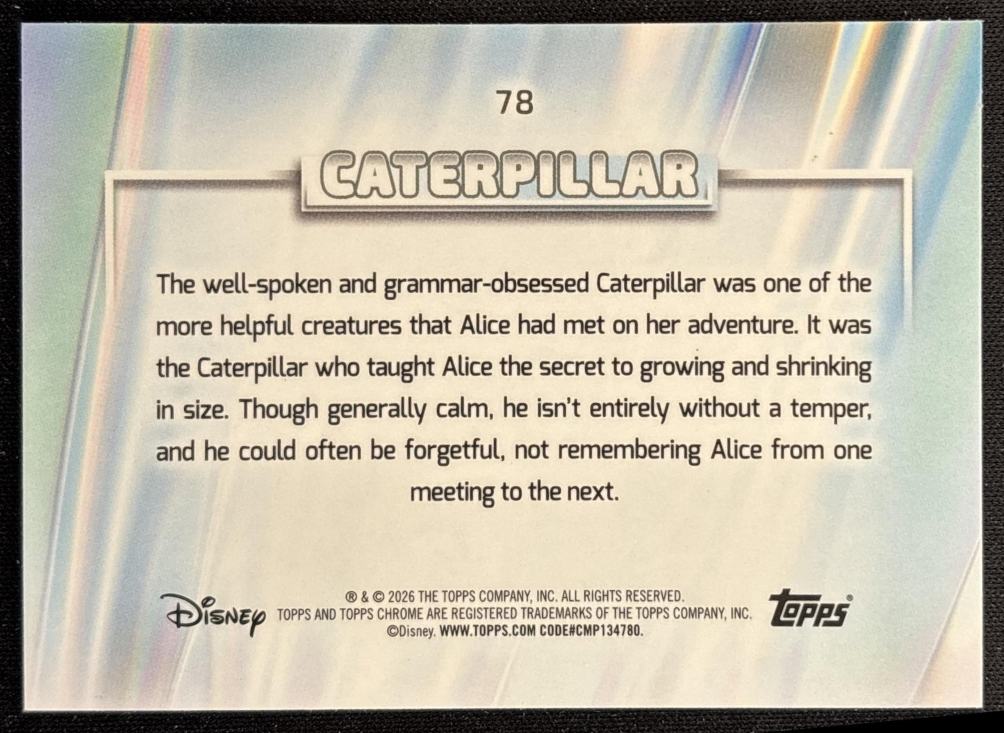 Caterpillar 2026 Topps Chrome Disney X-Fractor Alice in Wonderland Back