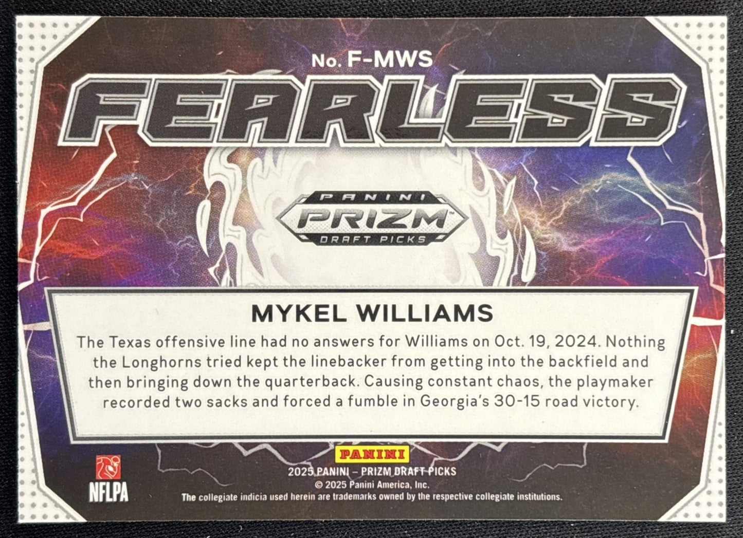 Mykel Williams 2025 Panini Prizm Draft Picks Fearless Bulldogs 49ers back