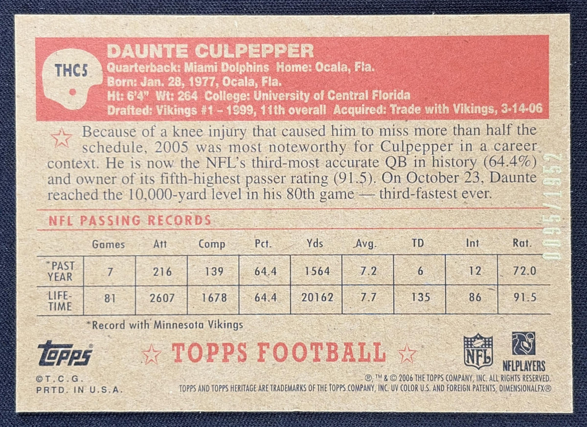 Daunte Culpepper 2006 Topps Heritage Chrome /1952 Dolphins