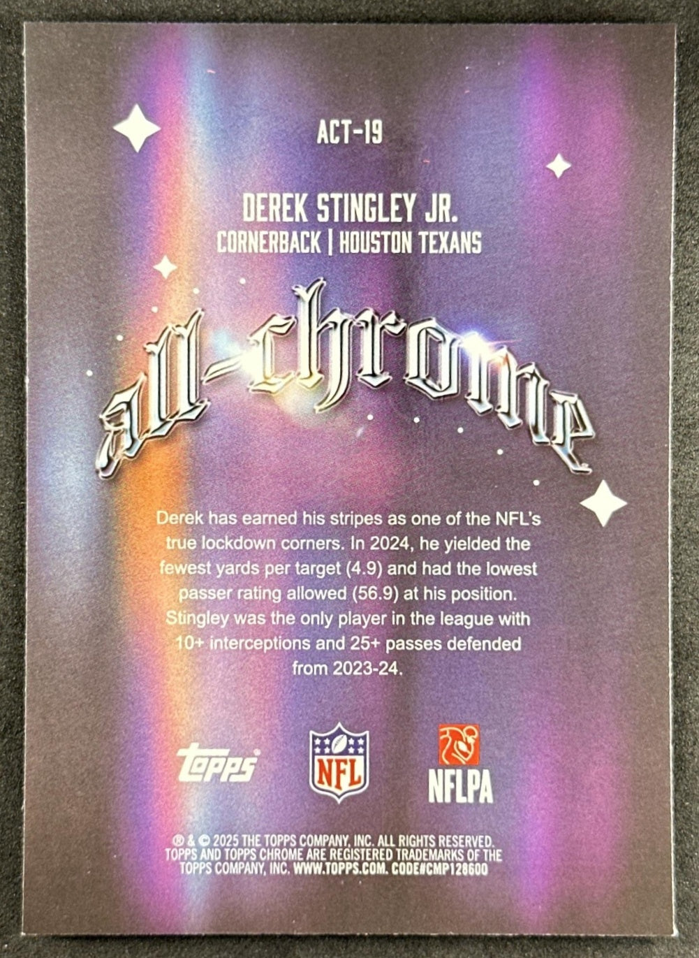 Derek Stingley Jr. 2025 Topps Chrome All Team Texans Sports Trading Cards