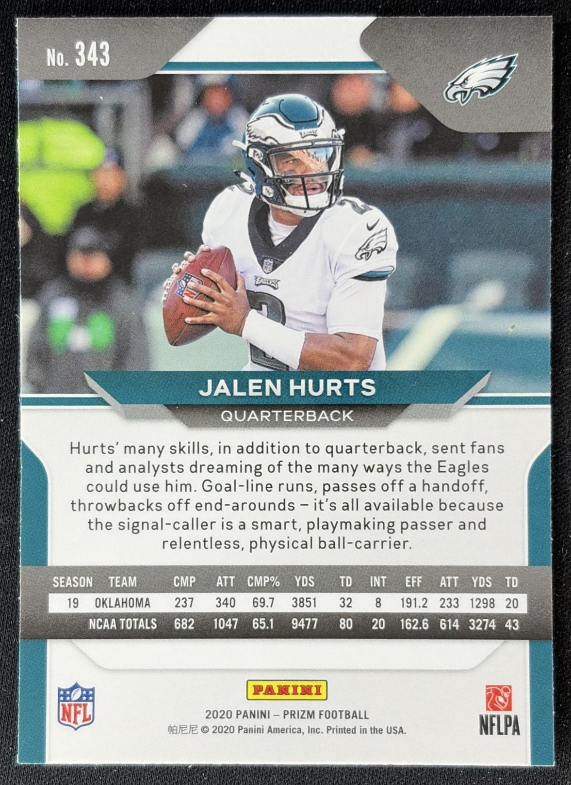 Jalen Hurts 2020 Panini Prizm Eagles back