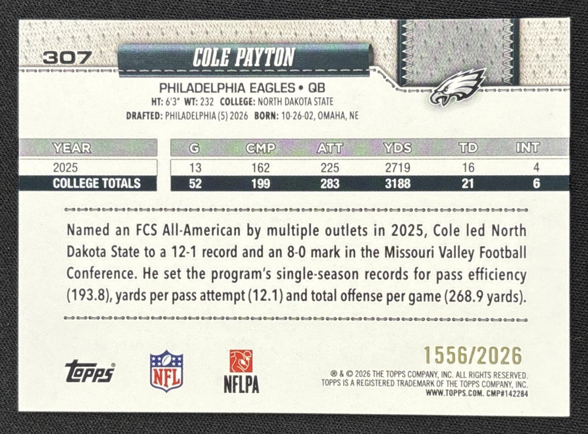 Cole Payton 2026 Topps Gold /2026 Eagles