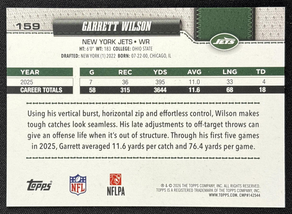 Garrett Wilson 2026 Topps Team Color Border Variation Jets