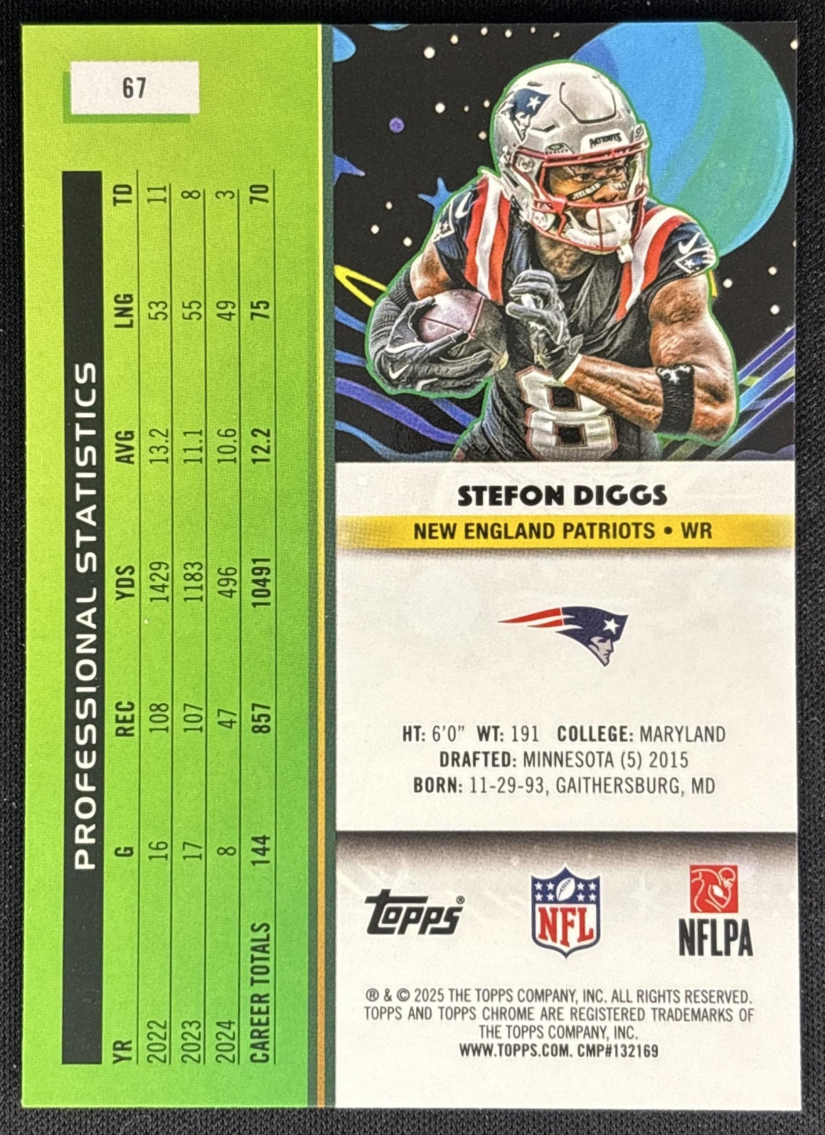 Stefon Diggs 2025 Topps Cosmic Chrome Patriots back
