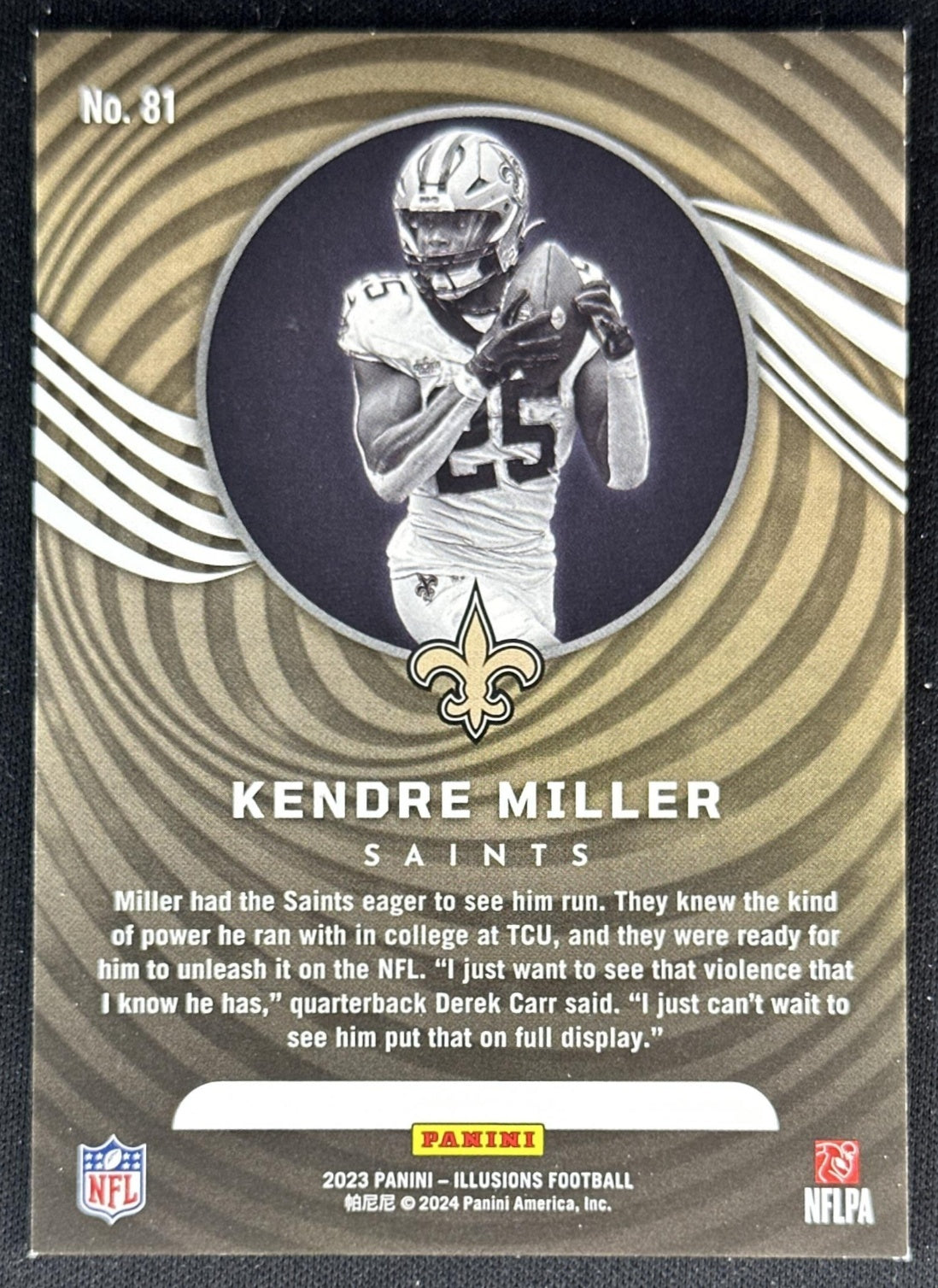 Kendre Miller 2023 Panini Illusions Bronze Trophy Collection /499 Saints back