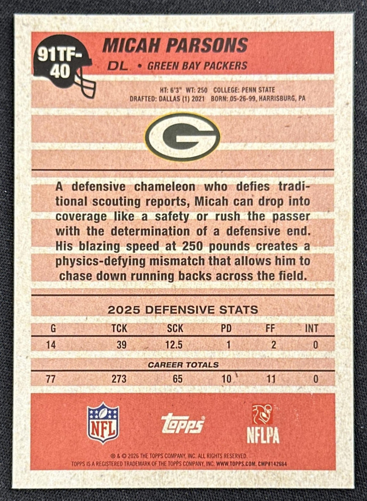 Micah Parsons 2026 Topps Flagship 1991 Packers