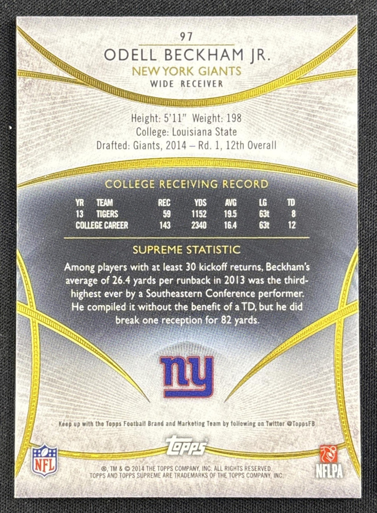 Odell Beckham Jr. 2014 Topps Supreme Gold /50 Giants