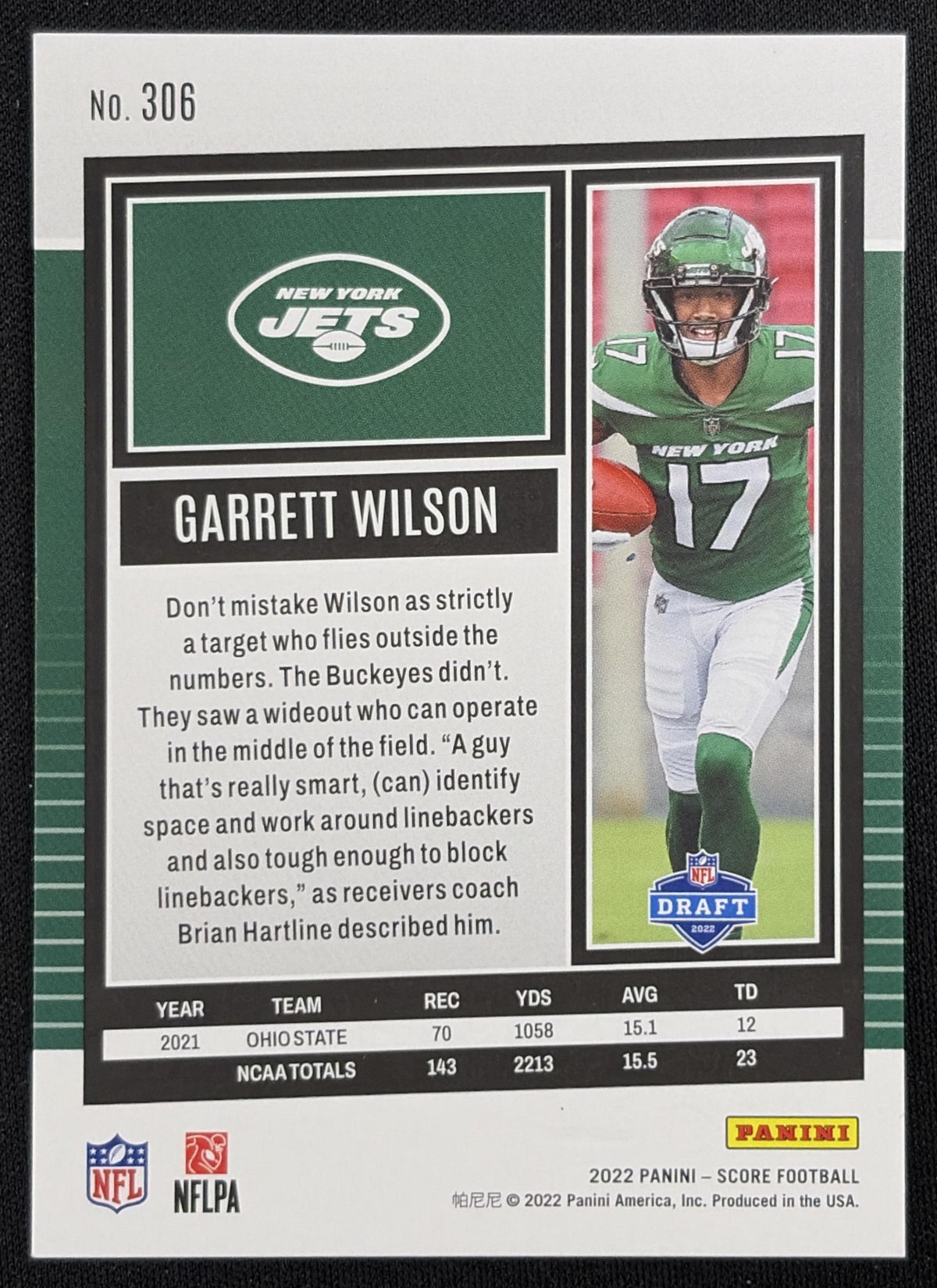 Garrett Wilson 2022 Panini Score Stars /399 Jets