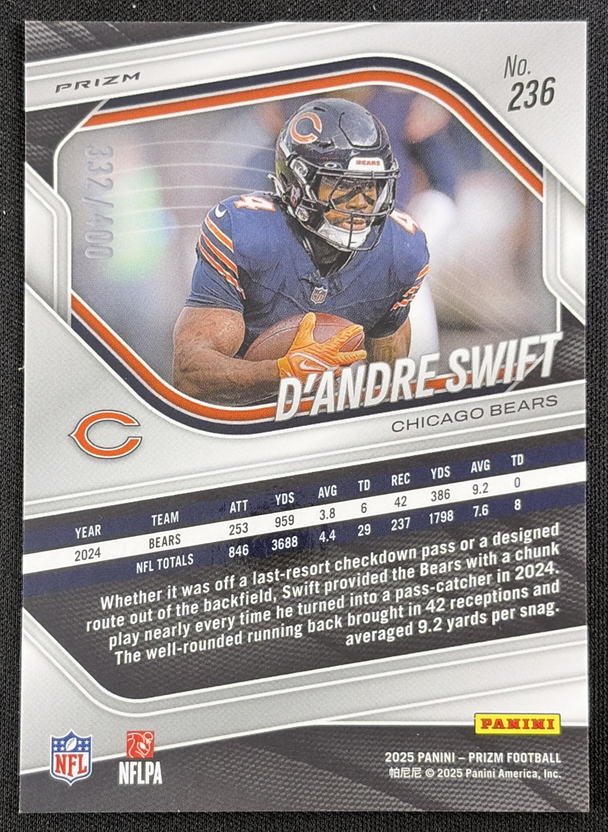 D'Andre Swift 2025 Panini Prizm Pandora /400 Bears