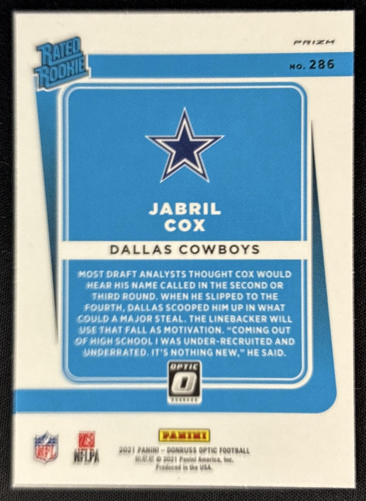 Jabril Cox 2021 Panini Donruss Optic Pink Cowboys