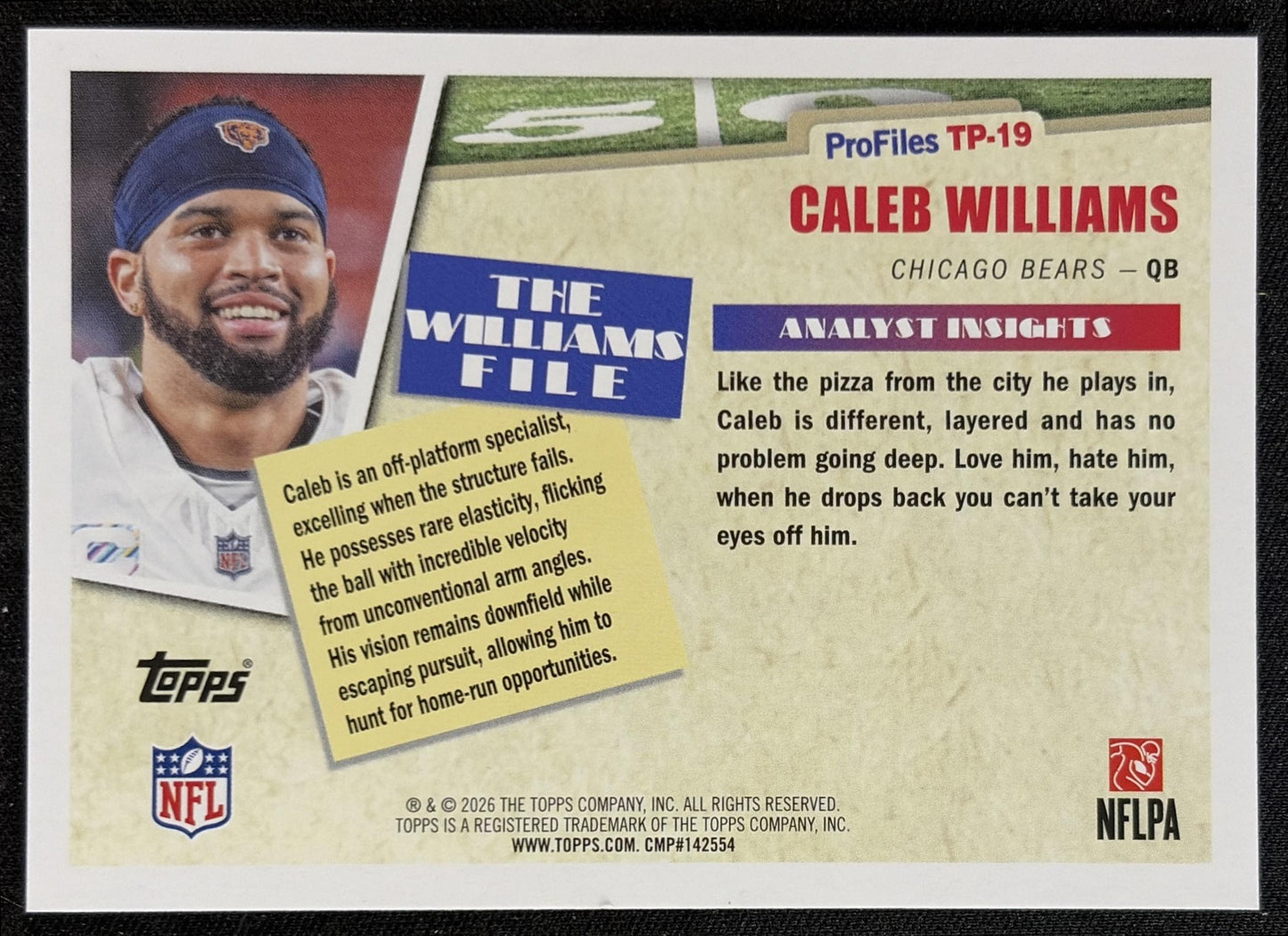 Caleb Williams 2026 Topps Profiles Bears back