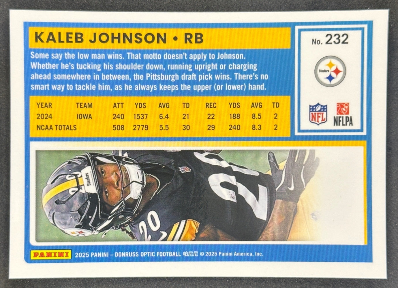 Kaleb Johnson 2025 Optic Donruss Rated Rookie Steelers Sports Trading Card