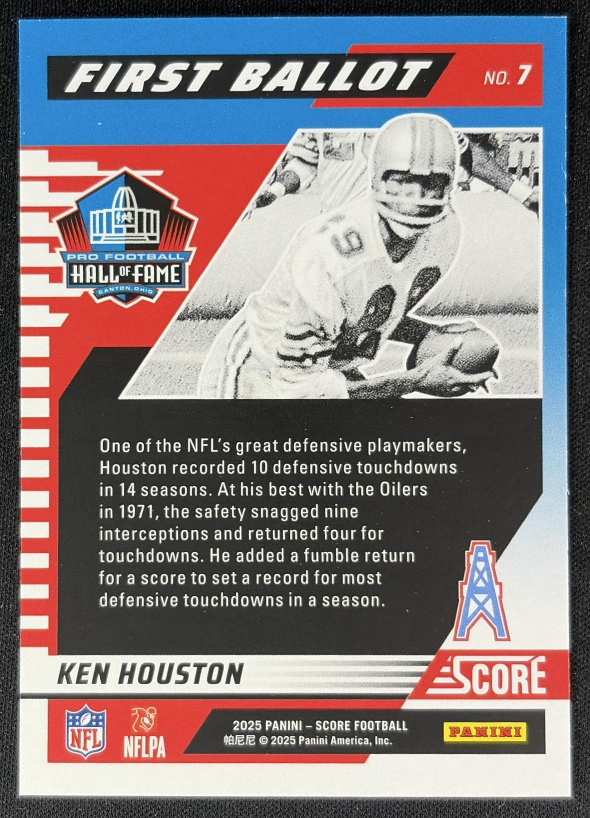 Ken Houston 2025 Panini Score First Ballot Back