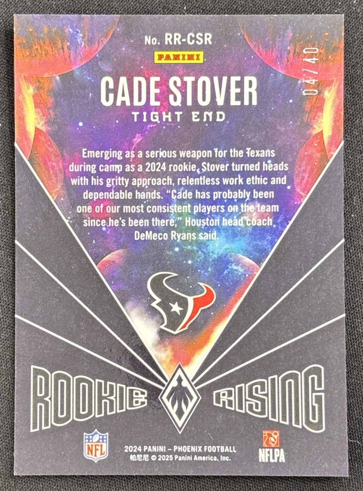Cade Stover 2024 Panini Phoenix Rookie Rising Teal /40 Texans