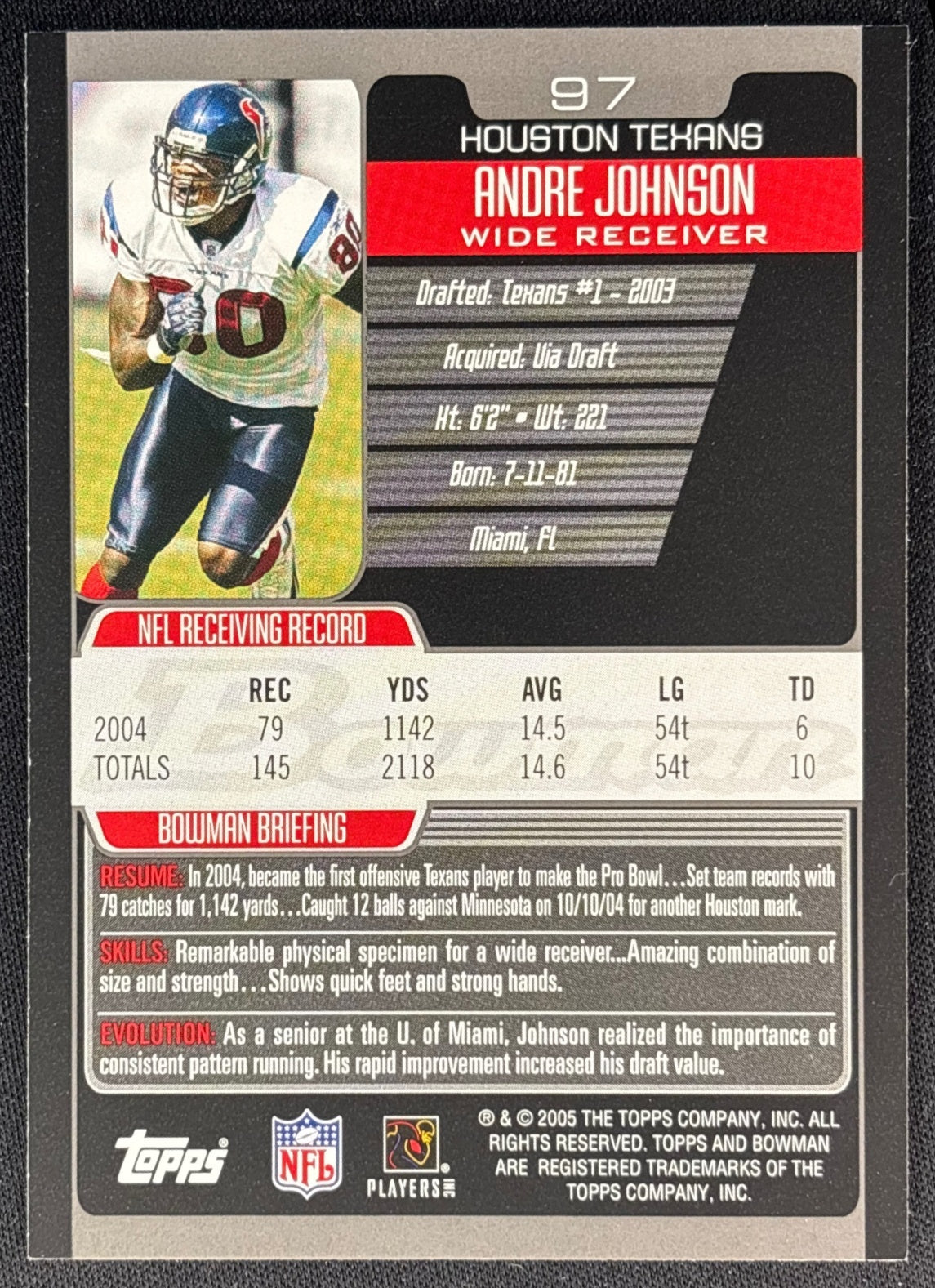 Andre Johnson 2005 Bowman Texans Sports Trading Cards
