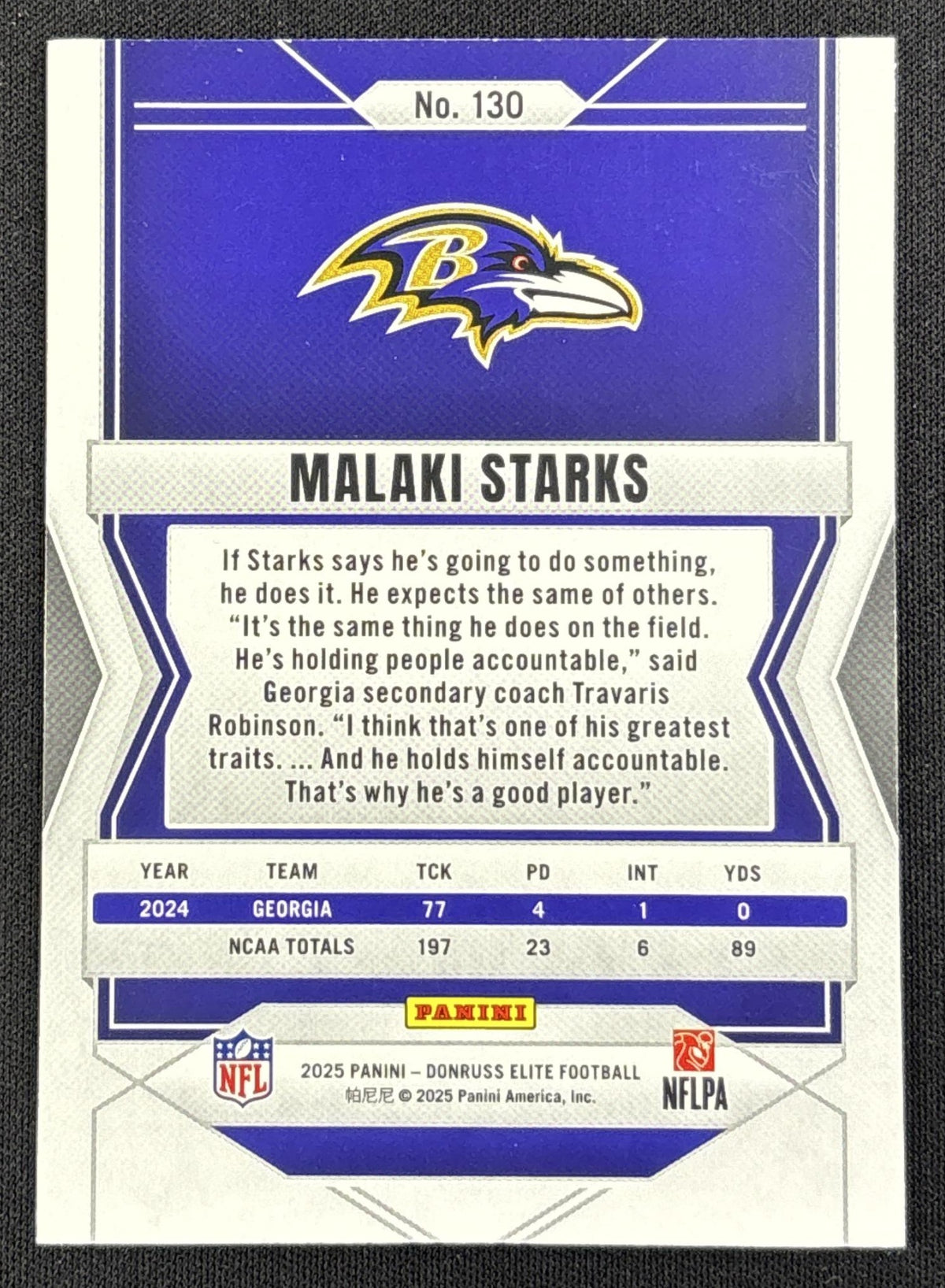 Malaki Starks 2025 Panini Donruss Elite Rookies Aspirations Red /76 Ravens