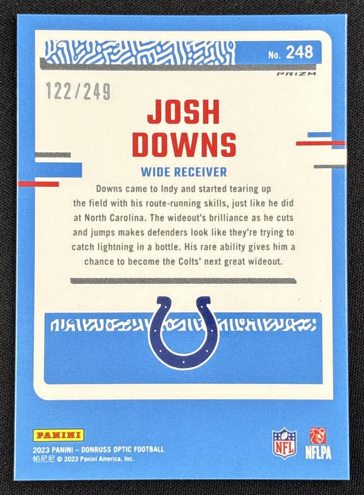 Josh Downs 2023 Panini Donruss Optic Orange Prizm /249 Colts