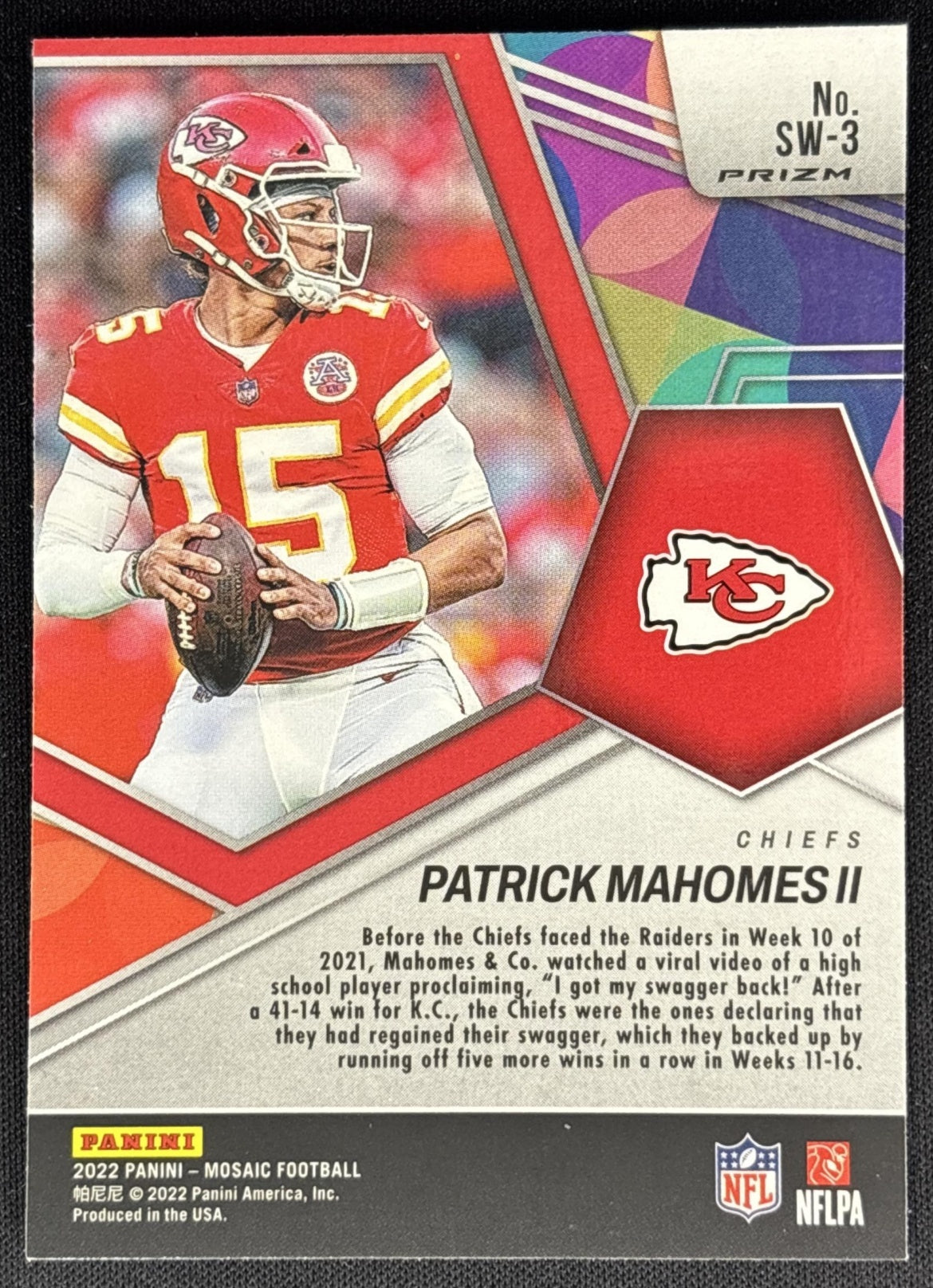 Patrick Mahomes II 2022 Panini Mosaic Swagger Mosaic Chiefs