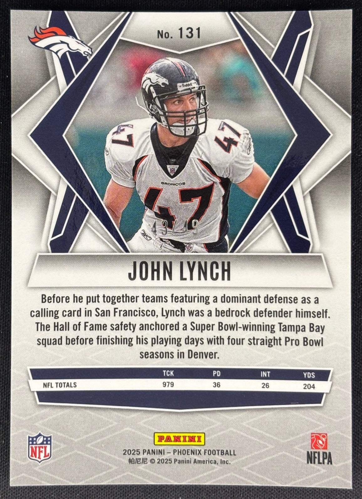 John Lynch 2025 Phoenix Purple Seismic /49 Broncos Sports Trading Cards