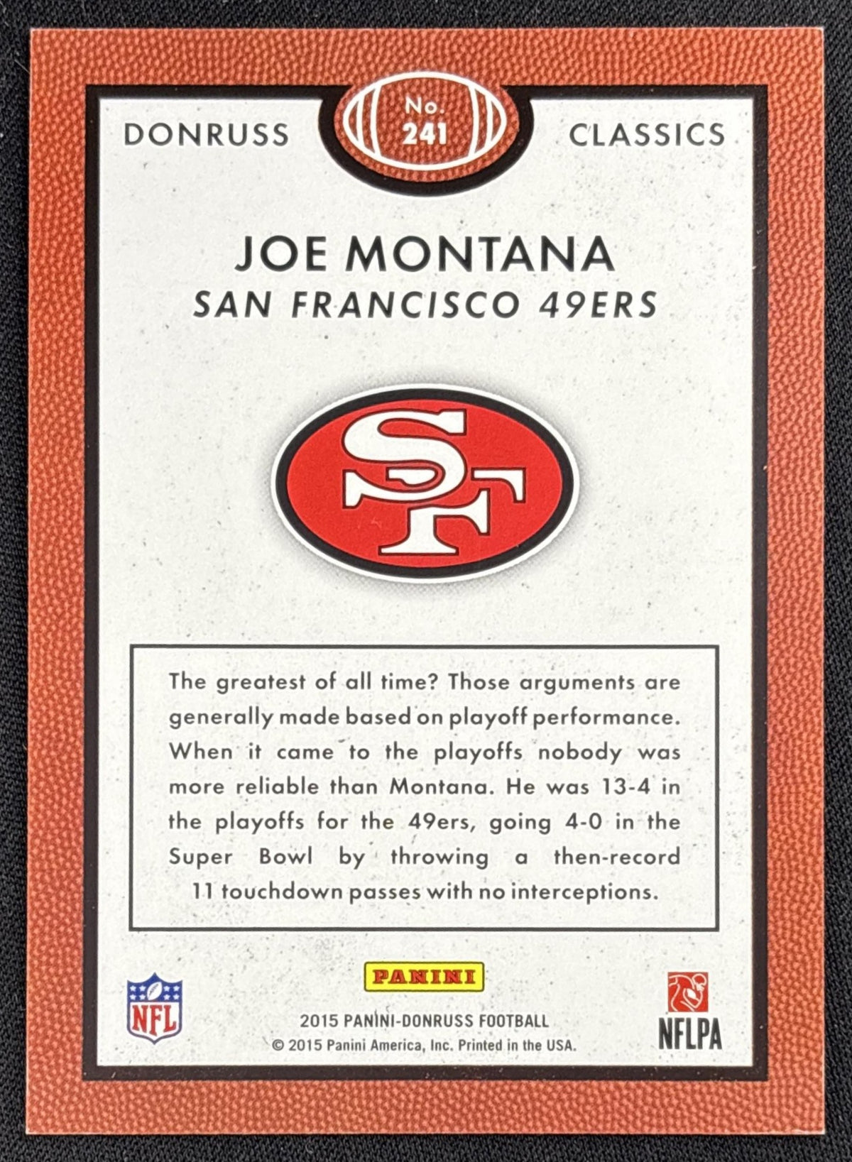 Joe Montana 2015 Panini Donruss Press Proof Silver /25 49ers Sports Trading Card
