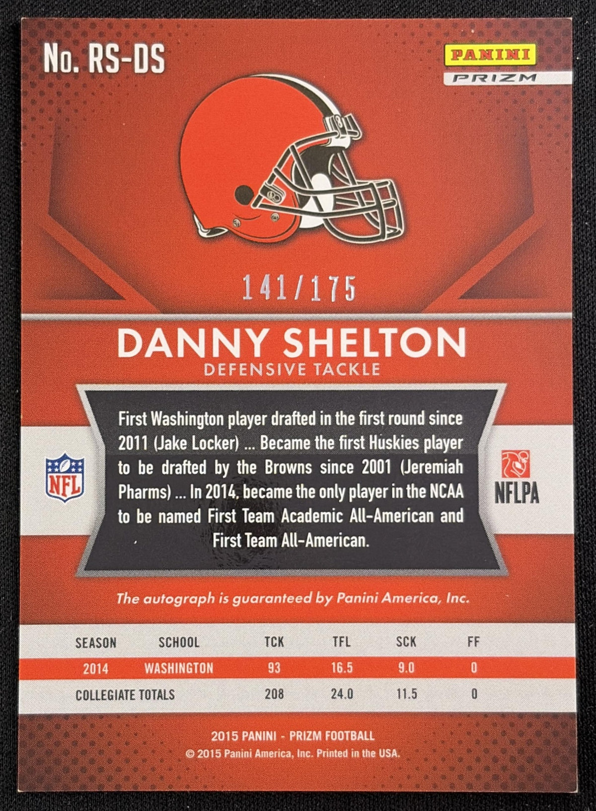 Danny Shelton 2015 Panini Prizm Rookie Signatures Silver Prizm /175 Browns Sports Trading Card