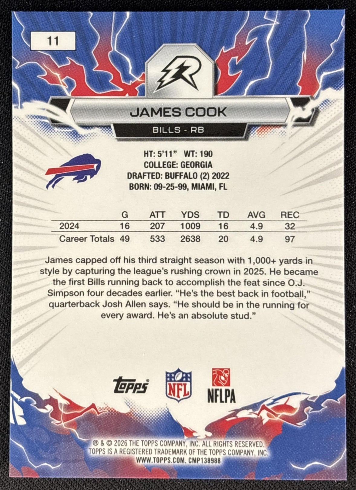 James Cook 2025 Topps Resurgence Bills Buffalo Bills back