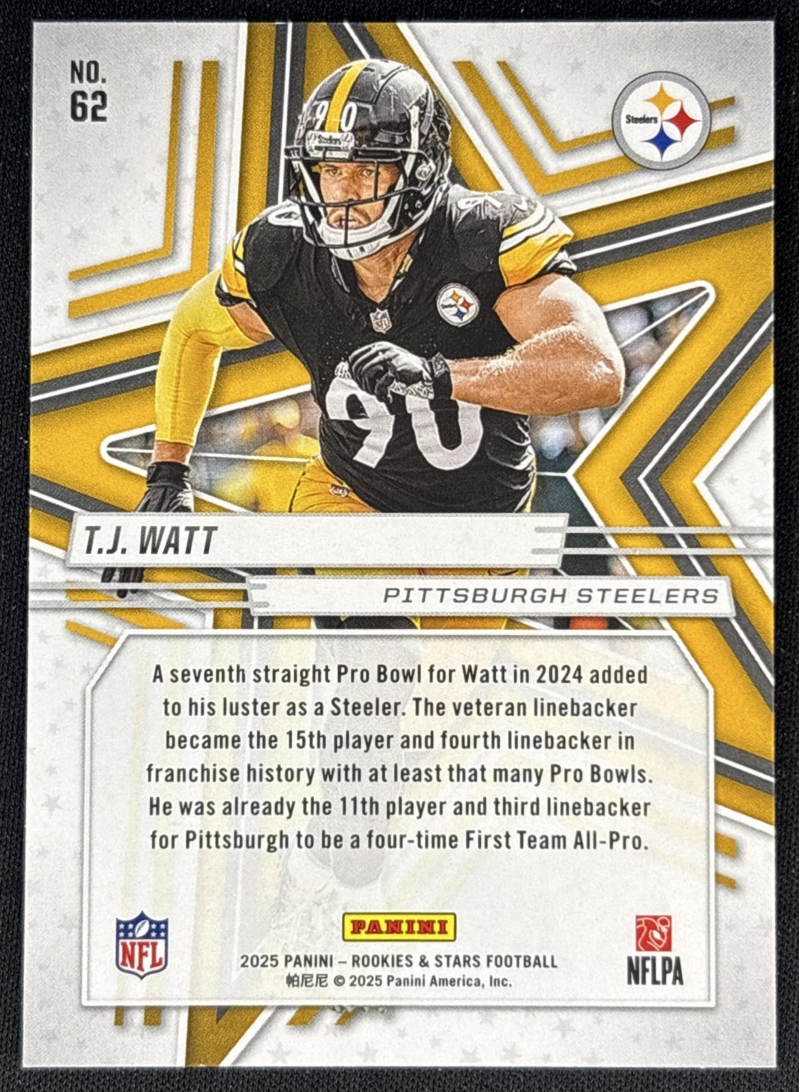 T.J. Watt 2025 Panini Rookies & Stars Purple /999 Steelers back