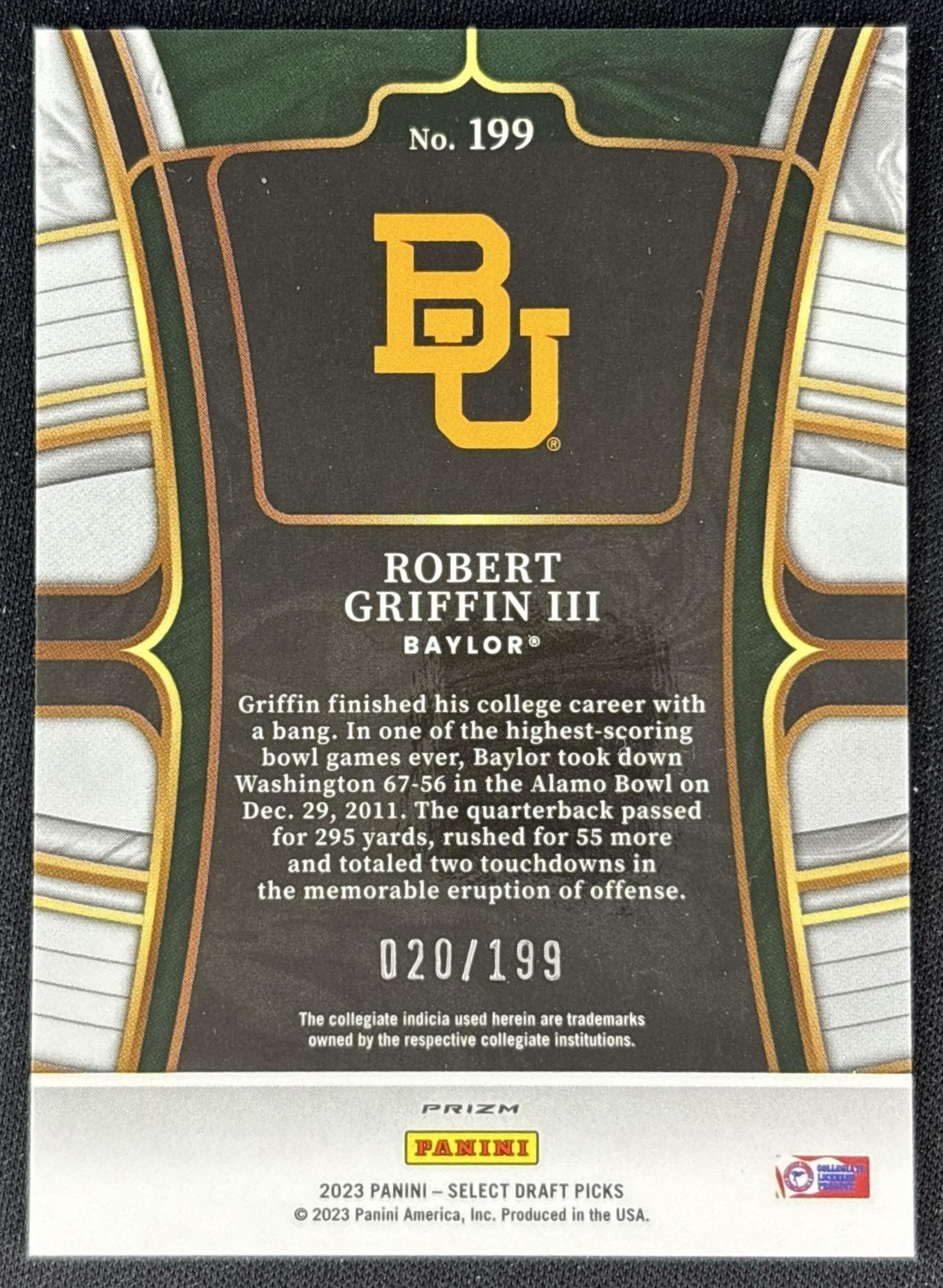 Robert Griffin III 2023 Panini Select Draft Picks Tri Color Prizm /199 Bears Sports Trading Cards