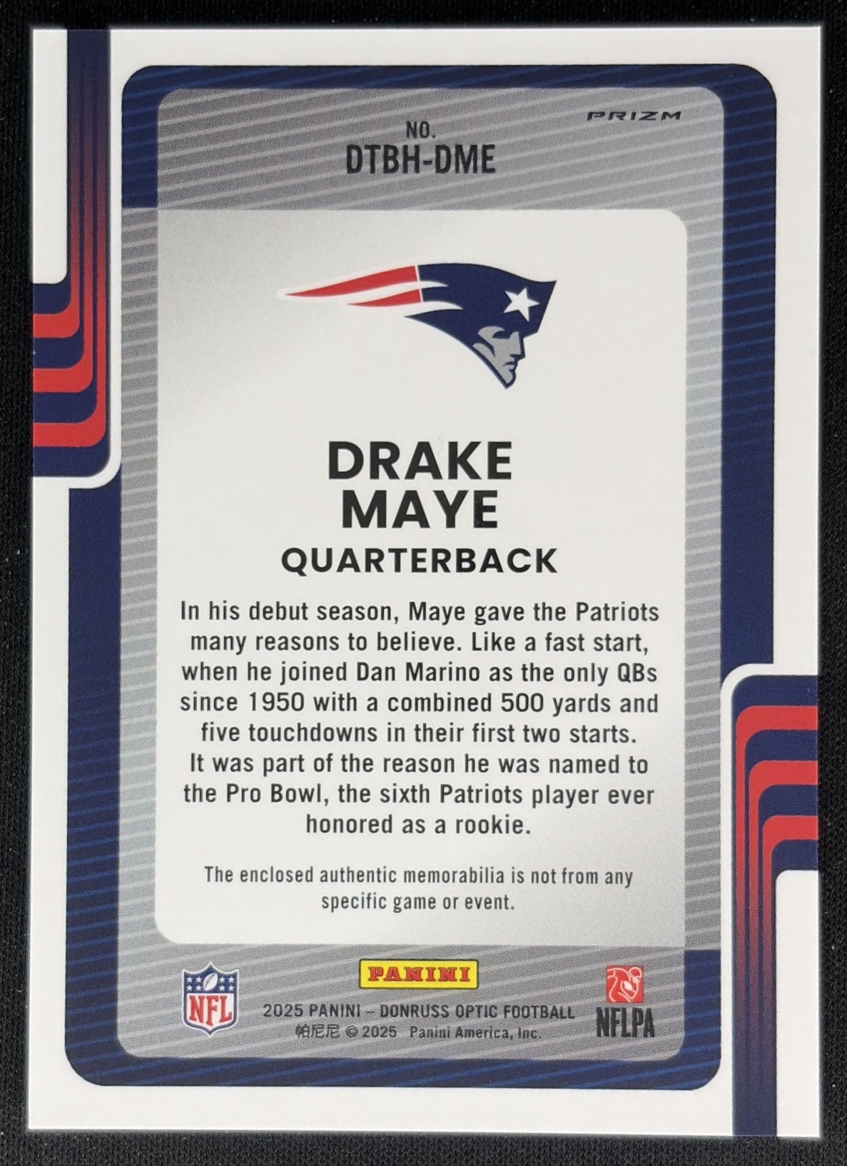 Drake Maye 2025 Panini Donruss Optic Threads Blue Hyper Prizm Patriots Sports Trading Cards
