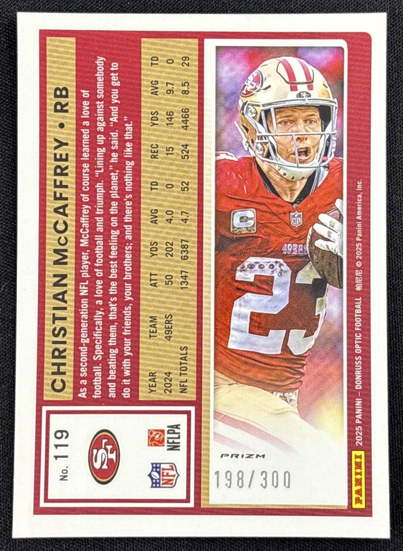 Christian McCaffrey 2025 Panini Donruss Optic Wave Prizm /300 49ers