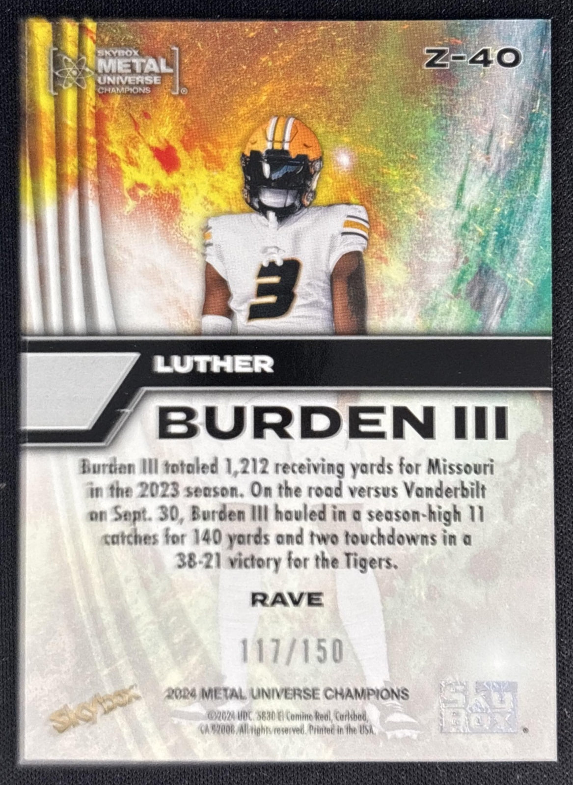 Luther Burden III 2024 Upper Deck SkyBox Metal Universe Champions Z-Force back