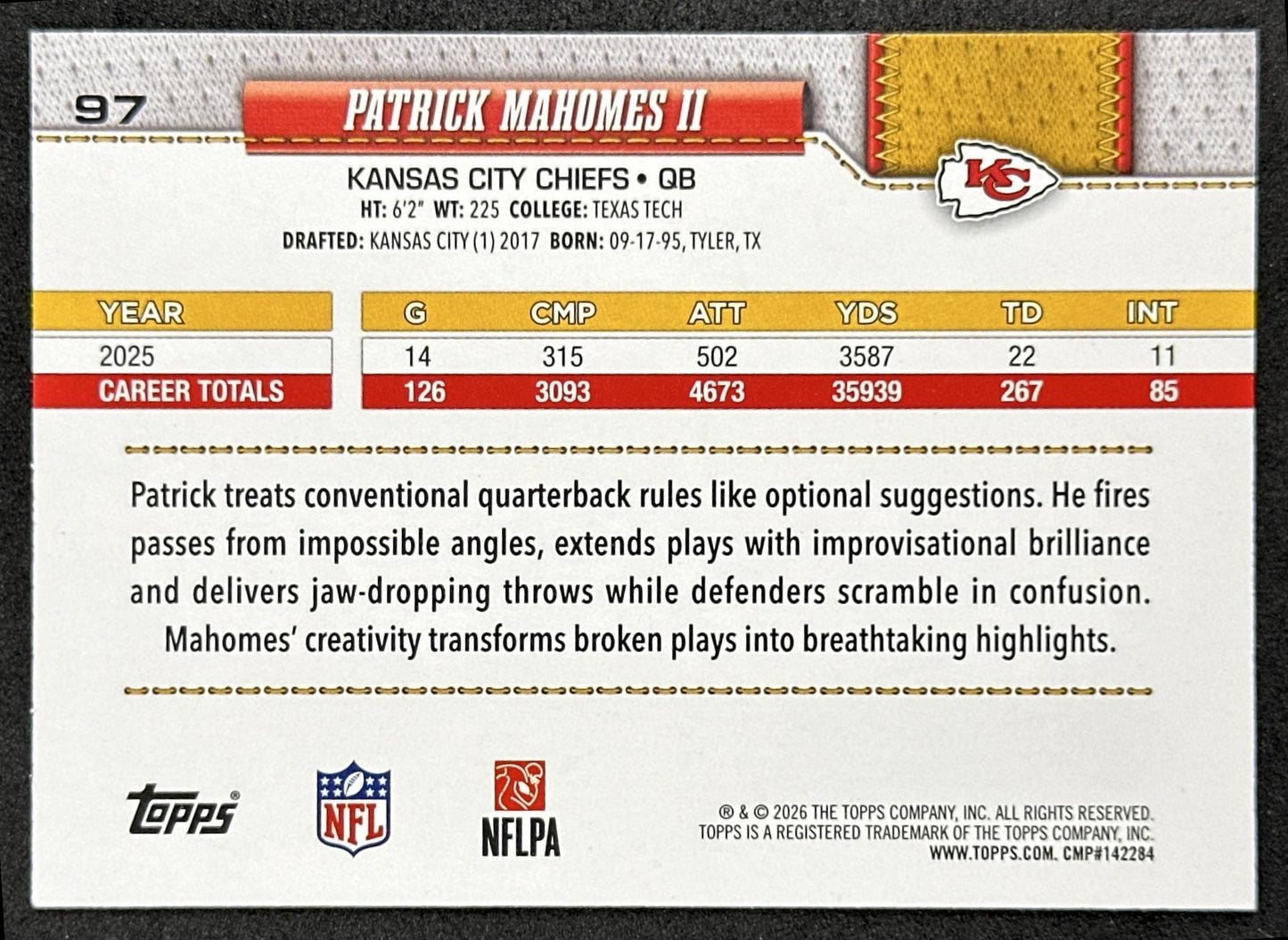 Patrick Mahomes II 2026 Topps Flagship Chiefs Sports Trading Cards