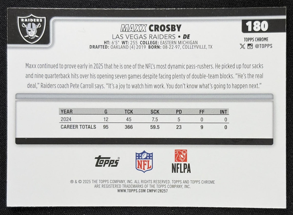 Maxx Crosby 2025 Topps Chrome RayWave Refractor Raiders