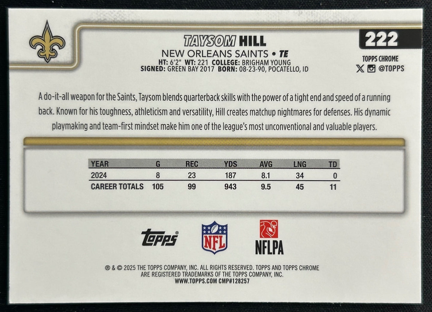 Taysom Hill 2025 Topps Chrome Saints Sports Trading Cards
