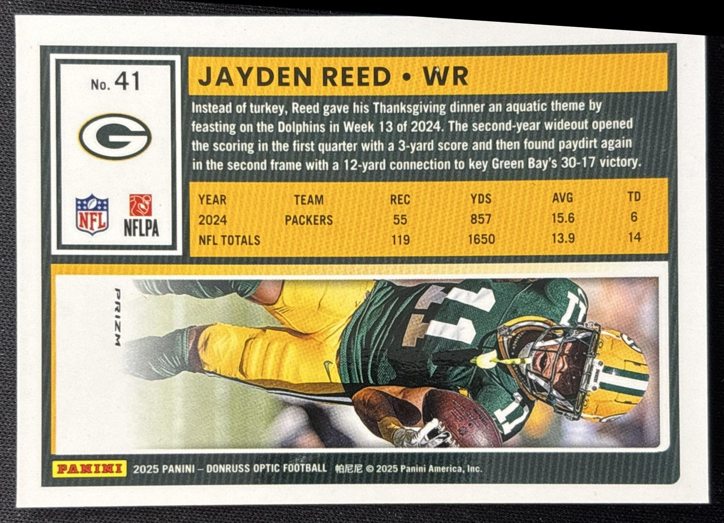 Jayden Reed 2025 Panini Donruss Optic Holo Prizm Packers Sports Trading Cards